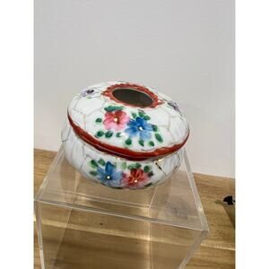 Vintage Porcelain Hair Receiver; Floral Hand Painted